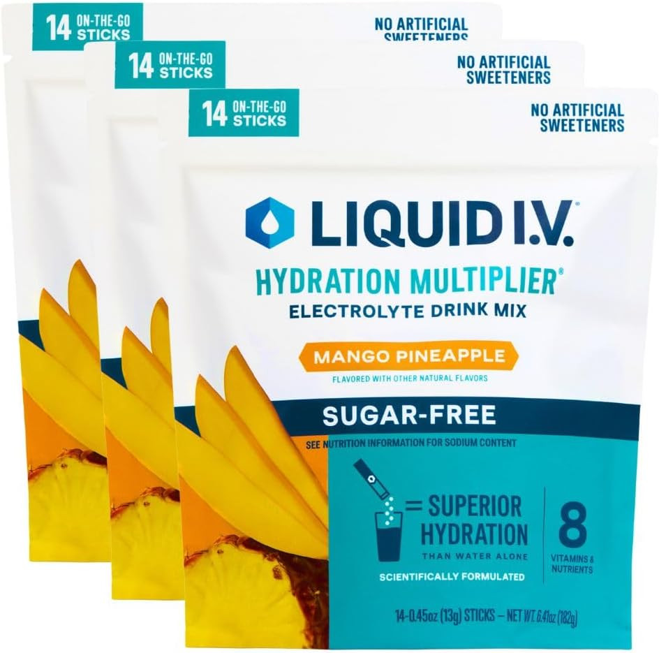 Liquid I.V.® Hydration Multiplier Sugar-Free – Mango Pineapple | Electrolyte Powder Drink Mix | 3 Pack (42 Servings) | Amazon (US)