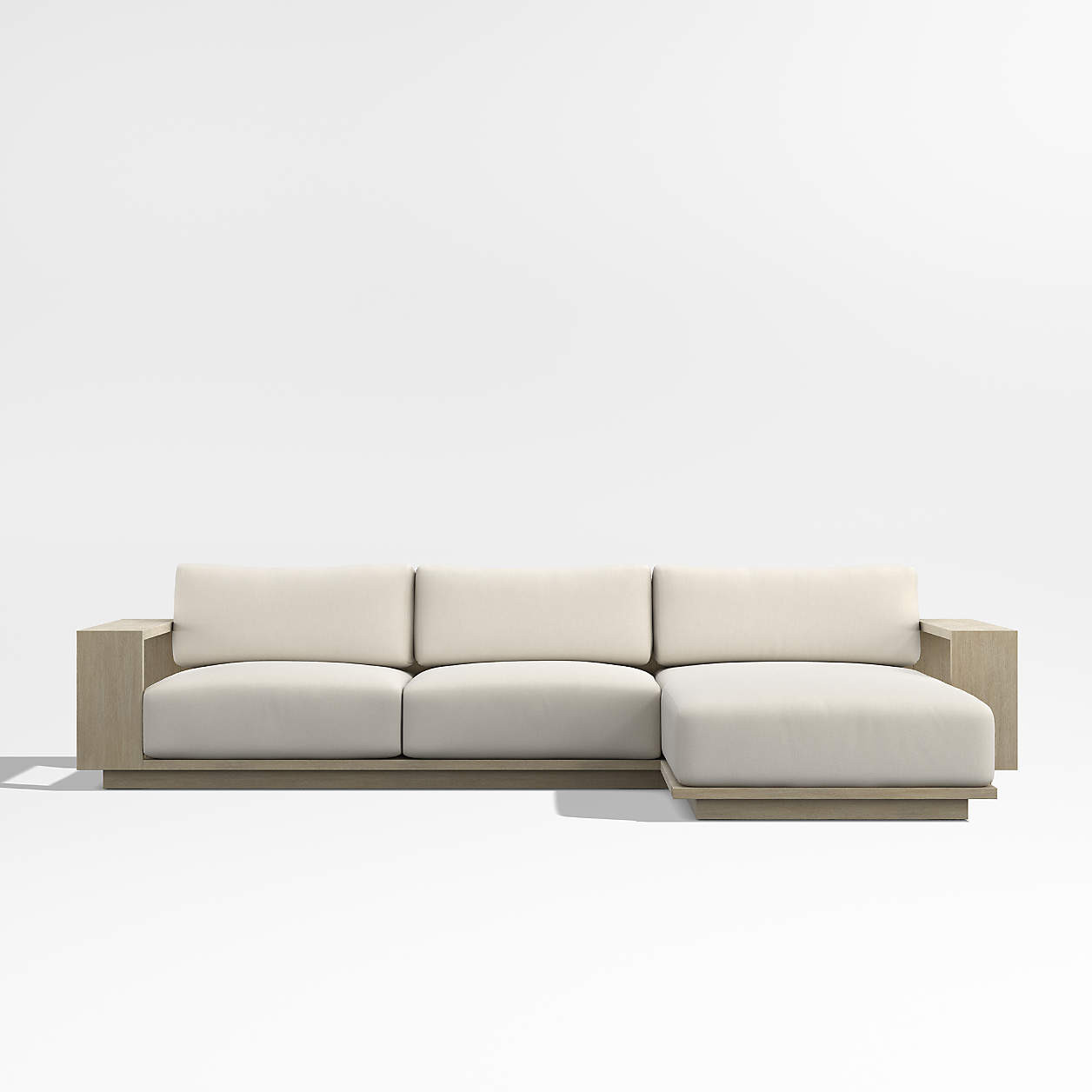 Mallorca 2-Piece Right-Arm Chaise Wood Outdoor Sectional Sofa with Ivory Cushions + Reviews | Cra... | Crate & Barrel