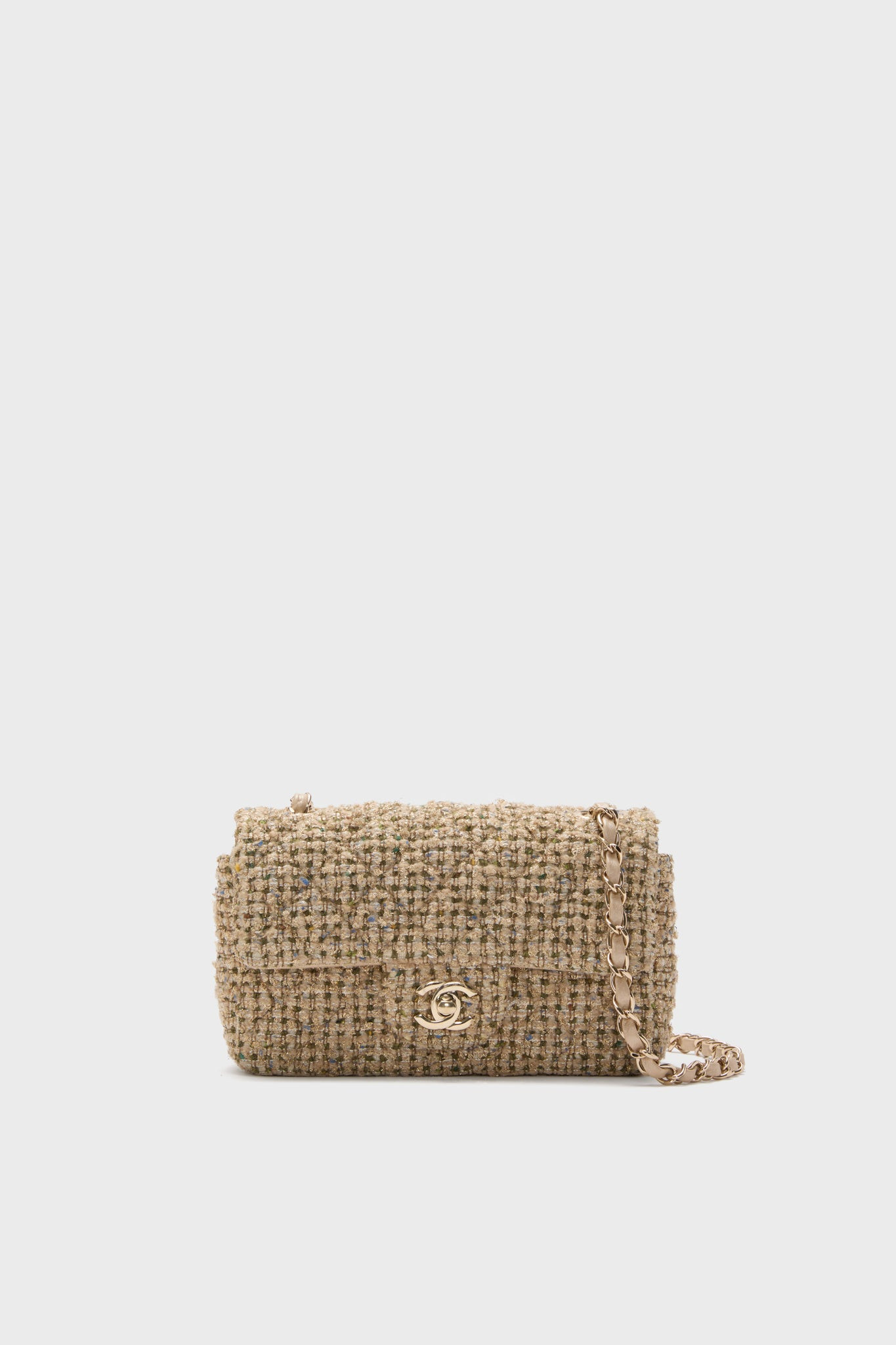 CHANEL Beige Tweed Mini Matelasse Chain Crossbody | Tuckernuck (US)