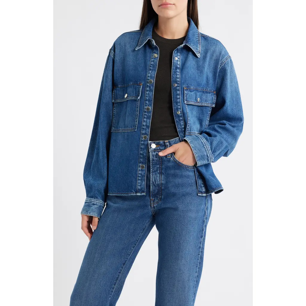 FRAME High Low Denim Shirt in Wander at Nordstrom Rack, Size Large | Nordstrom Rack