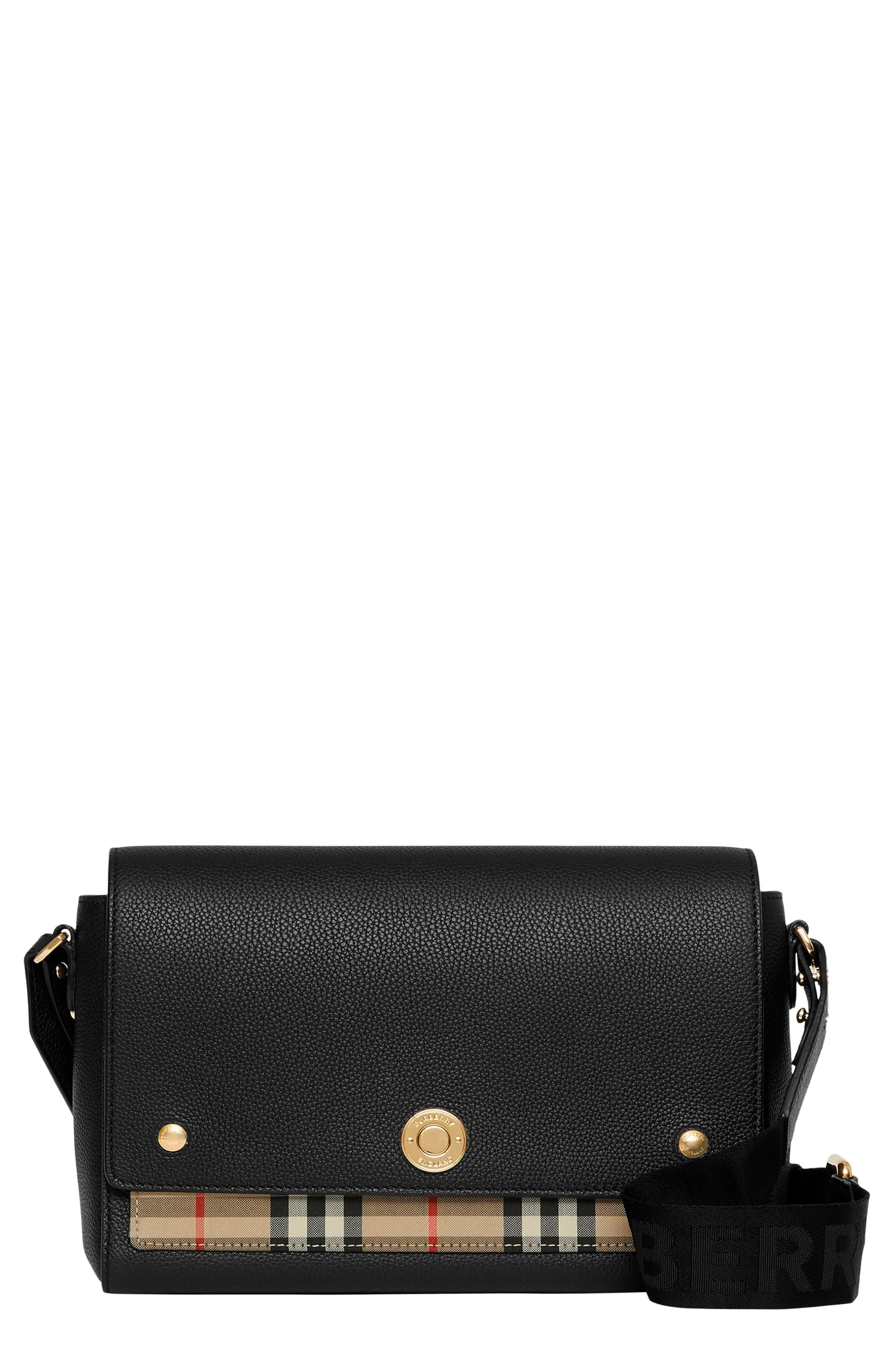burberry Note Leather & Vintage Check Crossbody Bag in Black at Nordstrom | Nordstrom