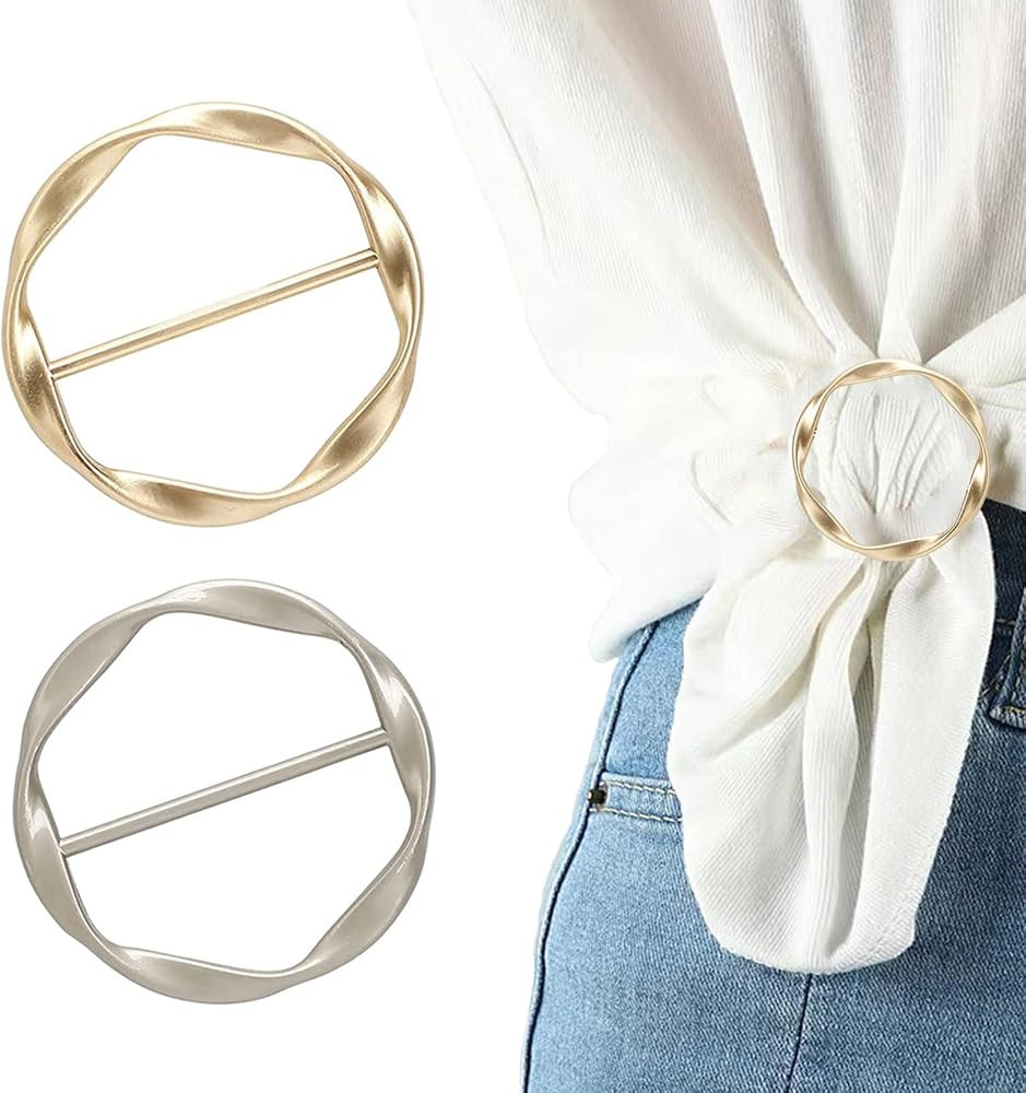 Silk Scarf Ring Clip T-shirt Tie Clips for Women Fashion Metal Round Circle Clip Buckle | Amazon (US)