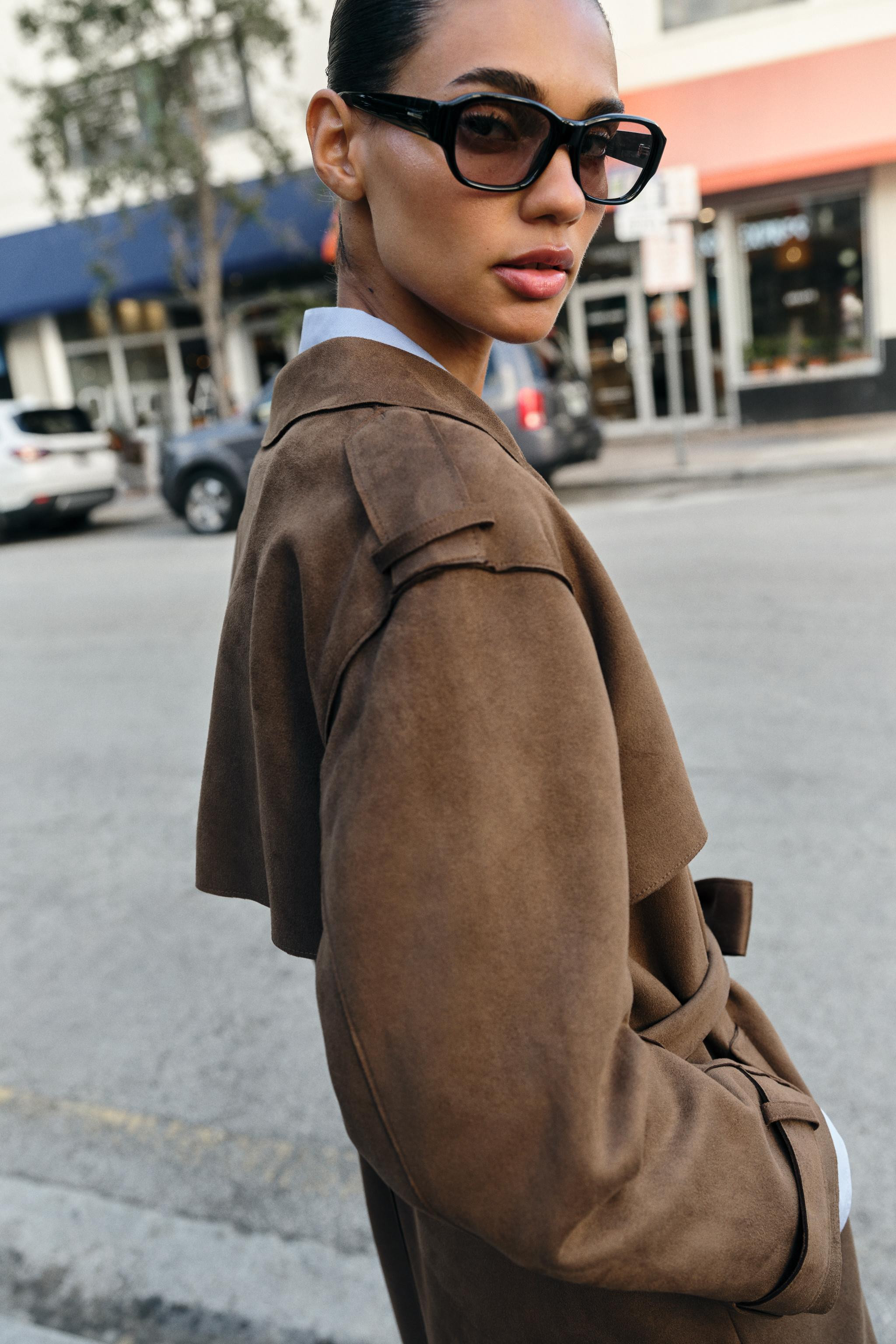 LONG FAUX SUEDE TRENCH COAT WITH BELT | Zara UK