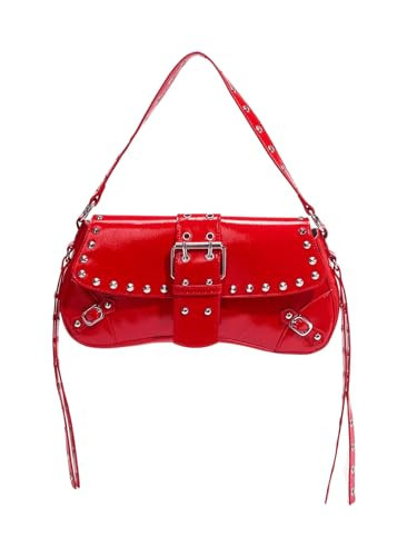 Verdusa Women's Y2K Purse Trendy Goth Studded Punk Leather Shoulder Bag 2000s Purse Red One Size | Amazon (US)