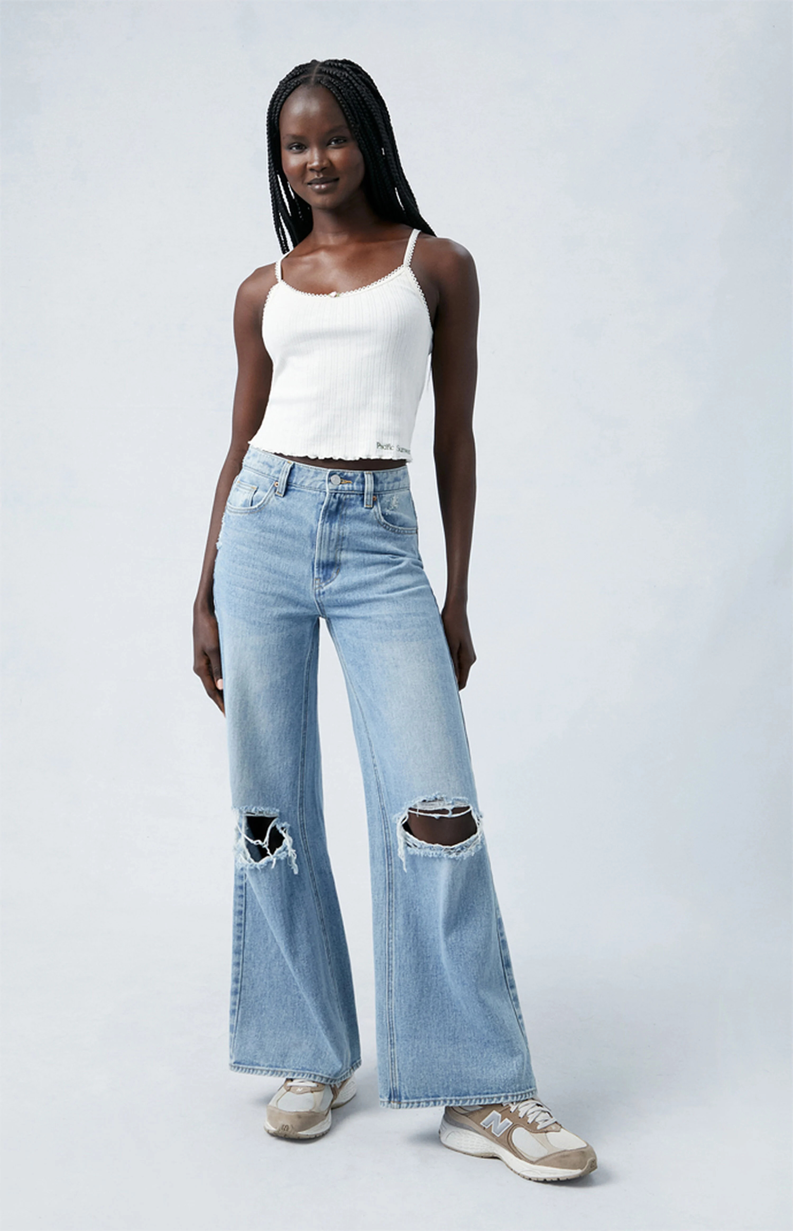 PacSun Light Indigo Ripped Wide Leg Jeans | PacSun