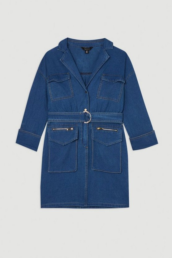 Denim Woven Shirt Mini Dress | Karen Millen US