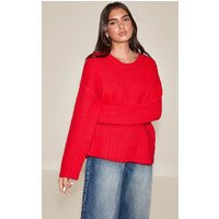 Red Rib Detail Oversized Sweater | PrettyLittleThing US