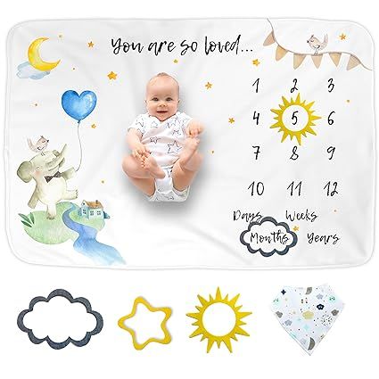 LUKA&LILY Baby Monthly Milestone Blanket Girl | Boy, Baby Milestone Blanket for Baby Girl, Month ... | Amazon (US)
