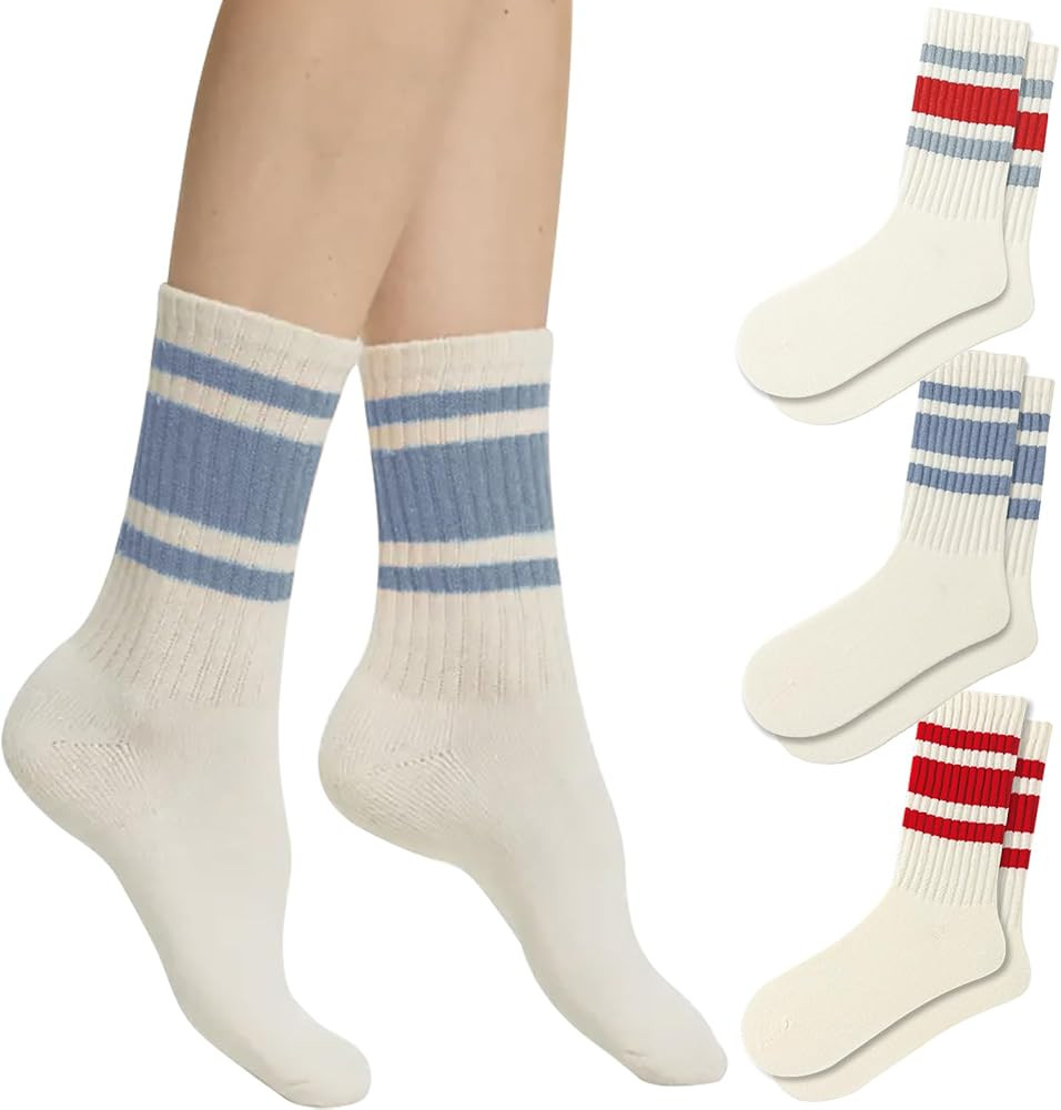Fun Novelty Striped Retro Crew Socks For Women Sporty Calf Casual Cotton Socks Women | Amazon (US)