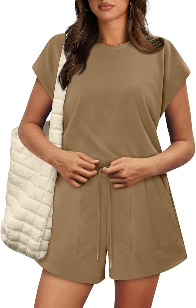 KISSMODA Two Piece Sets for Women Sweatsuit Casual Tracksuits Short Sleeve Tops and Shorts 2025 L... | Amazon (US)