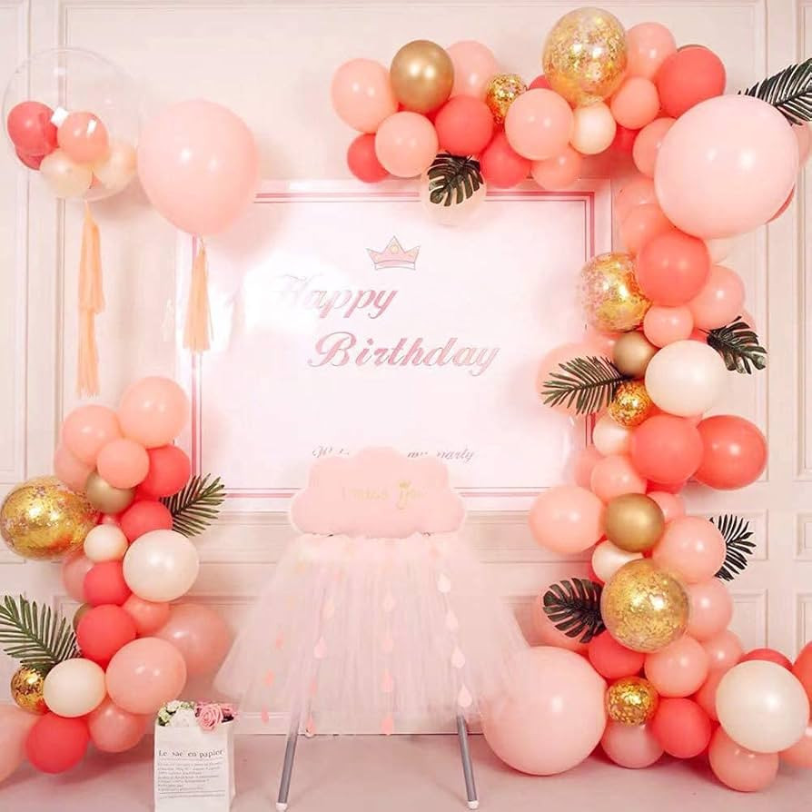 Coral Red Peach Pink Gold Balloon Garland Arch Kit Paste Coral Red Balloons Latex Gold Metallic B... | Amazon (US)