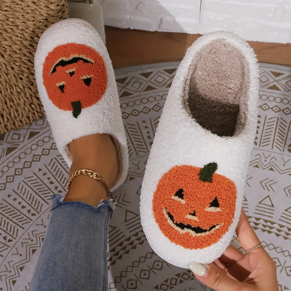 Cartoon Pumpkin Warm Home Slippers, Round Toe Soft Sole Non-slip Fuzzy Slides Shoes, Halloween Pl... | Temu Affiliate Program