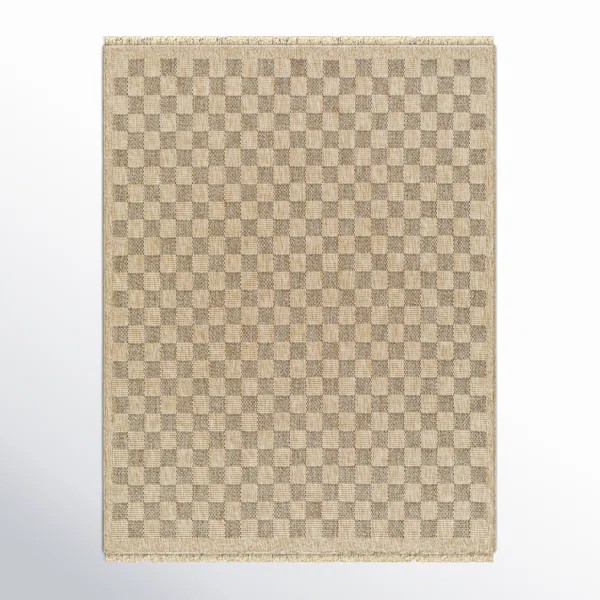 Abbie Checkered Machine Woven Polypropylene Indoor / Outdoor Area Rug in Beige/Black | Wayfair North America