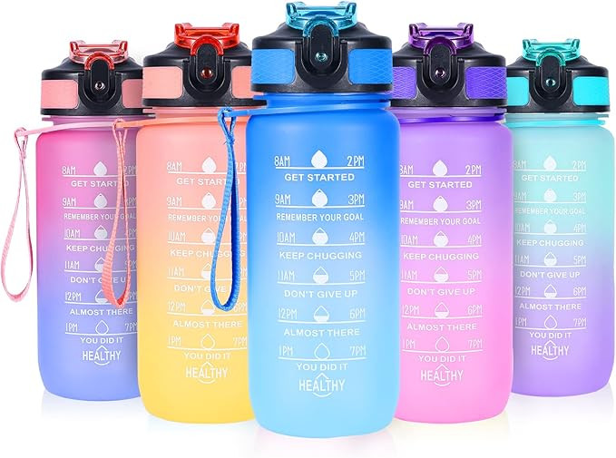 Water Bottles with Straw,600ml Kids Water Bottle with time markings,Motivational Drink Bottles Le... | Amazon (UK)