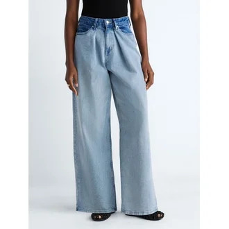 Scoop Women's and Women's Plus Mid-Rise Colorblock Wide Leg Jeans, Available in Short, Reg, and L... | Walmart (US)