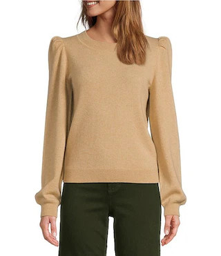 Lisa Puff Sleeve Crew Neck Cashmere Sweater | Dillard's