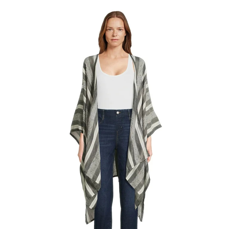 Time and Tru Women?s Yarn Dyed Layering Wrap, Black Soot | Walmart (US)