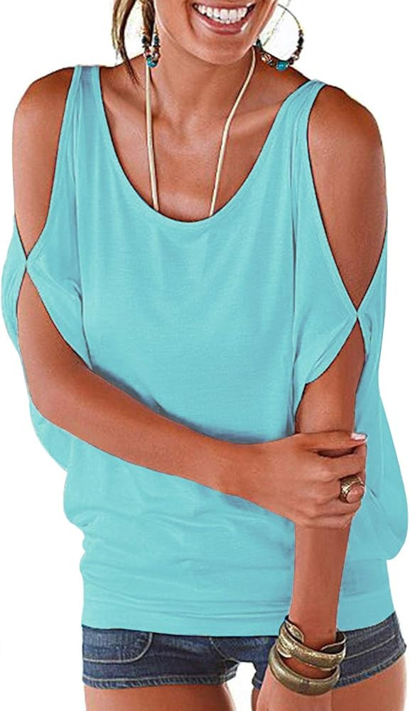 LEIYEE Womens Summer Cold Shoulder Tops Short Sleeve T Shirts Pullover Casual Dolman Blouses | Amazon (US)