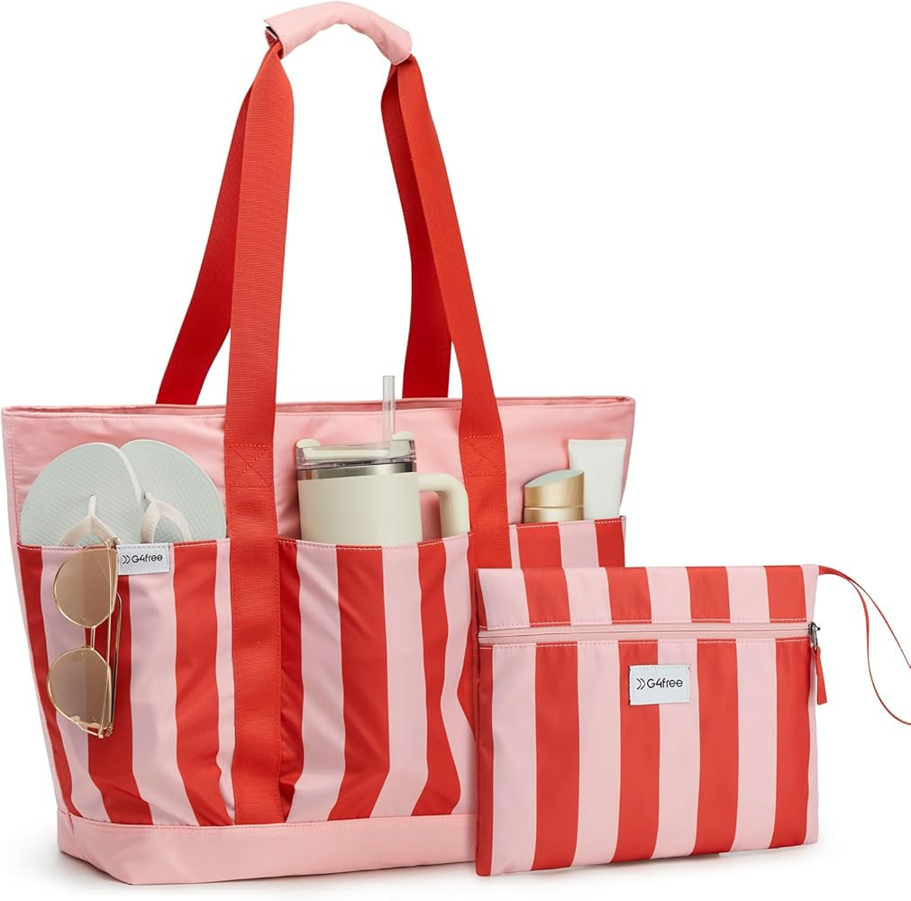 G4Free Beach Bag,Waterproof Beach Tote Pool Bags for Women,Compatible with Stanley Cup,Foldablefo... | Amazon (US)
