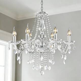 33 in.H x 22 in.W 6 -Light Clear Pendant Lighting Fixture Chandelier with K9 Crystal Dangles | The Home Depot