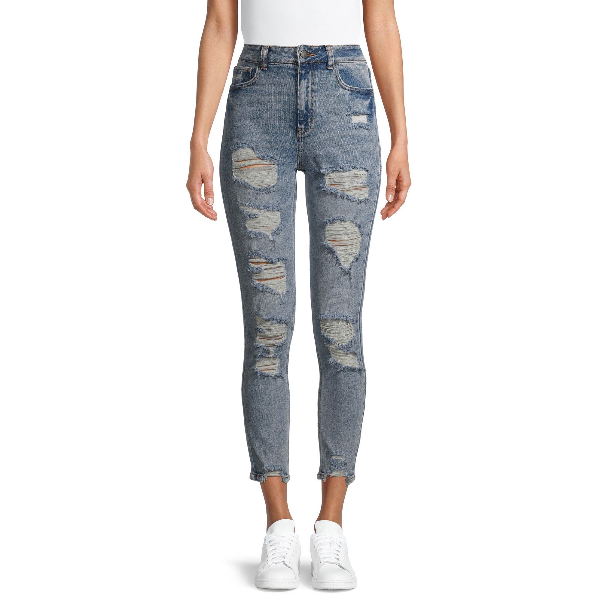 Juniors’ Deconstructed Mom Jeans with Chew Hem | Walmart (US)