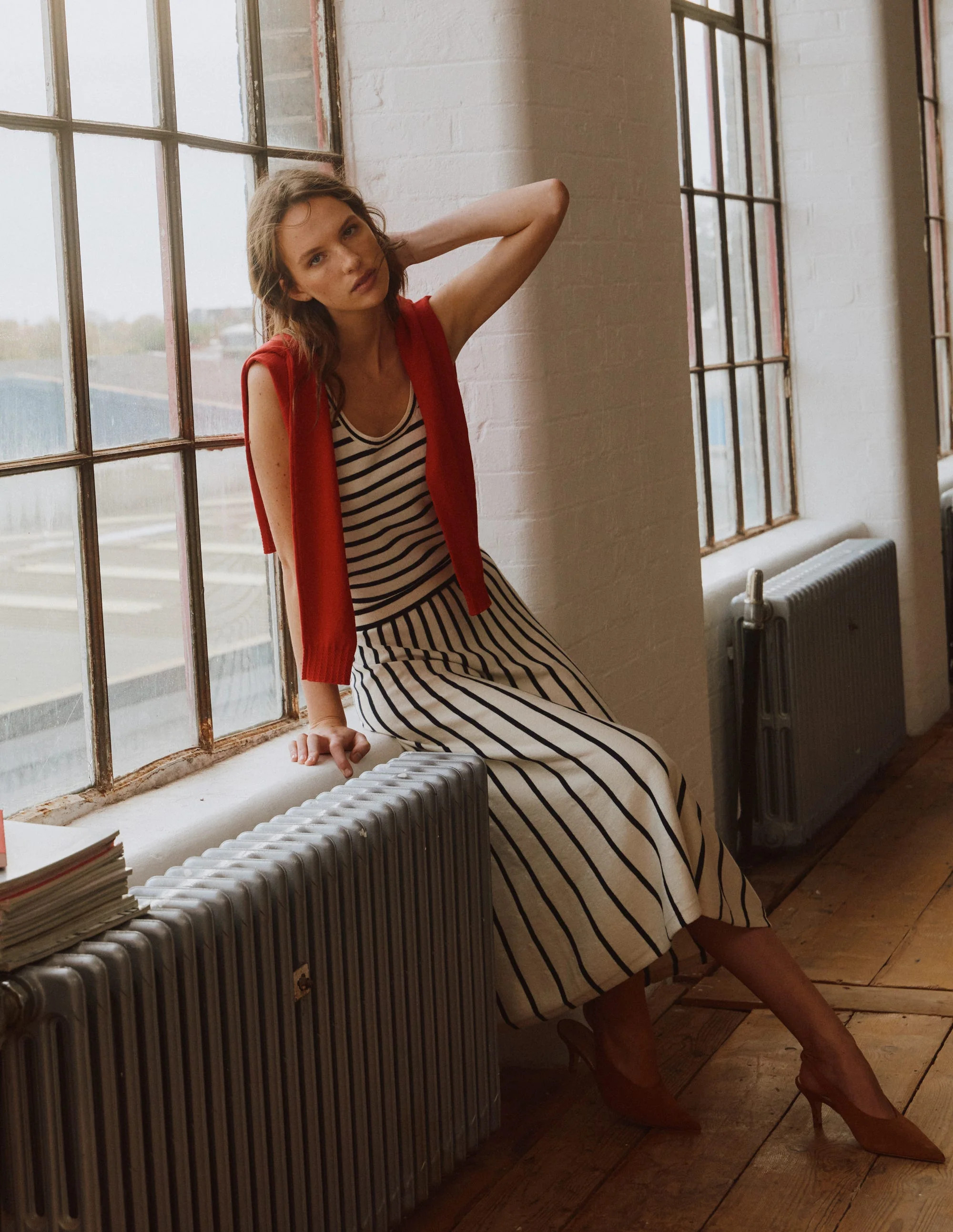 Liz Knitted Midi Skirt-Ivory, Navy | Boden (US)