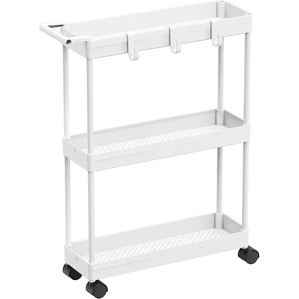 SPACEKEEPER Slim Rolling Storage Cart, 3 Tier Bathroom Storage Organizer Laundry Room Utility Cart Mobile Shelving Unit, Multi-Purpose for Kitchen Office Bathroom Laundry Narrow Places, White | Amazon (US)