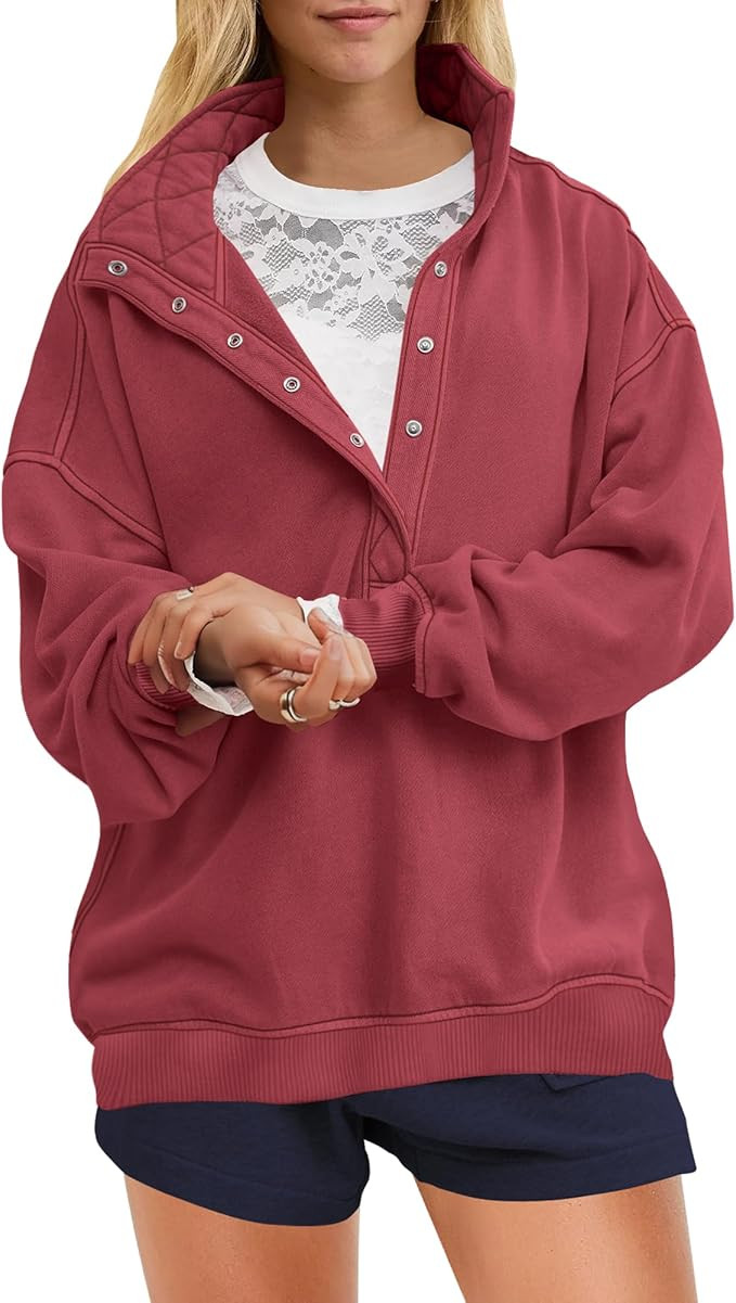 Locachy Women's Henley Neck Button Sweatshirt Casual Long Sleeve Pullover Tops 2025 Fashion Outfi... | Amazon (US)