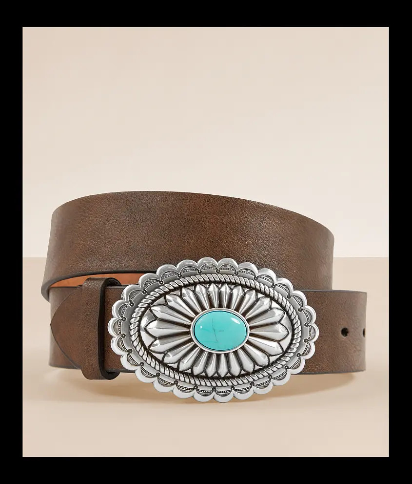 Turquoise Stone Basic Leather Belt | Buckle