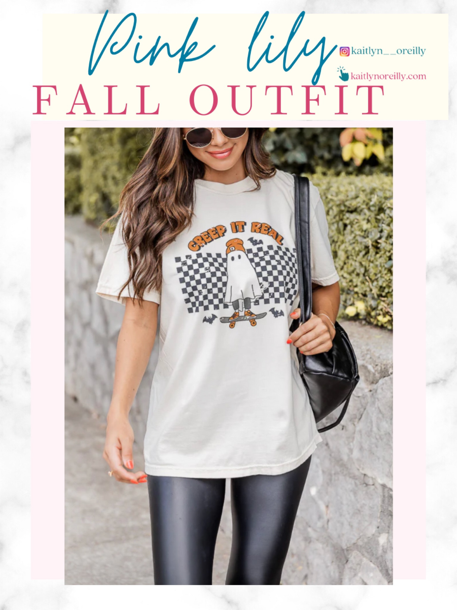 How cute is this simple fall outfit from pink lily. Cute halloween tee , leather leggings , white sneakers , black bag and sunglasses. #LTKHalloween

#LTKtravel #LTKU #LTKSeasonal #LTKfit #LTKstyletip #LTKunder100 #LTKunder50 #LTKitbag #LTKshoecrush #LTKSale