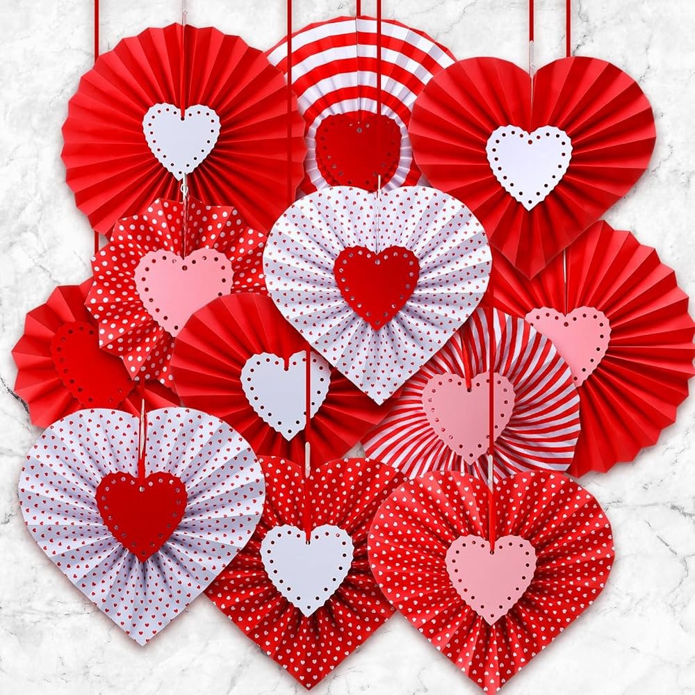 Fuyoooo 12 Set Valentine's Day Party Decorations Valentine's Day Paper Kit Heart Paper Fans Valen... | Amazon (US)
