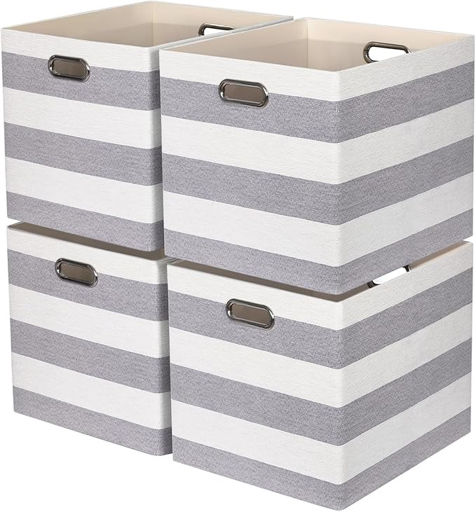 13x15x13 Storage Cube Bins, Foldable Storage Cubes, Fabric Organizer Basket Bin, Striped Containe... | Amazon (US)