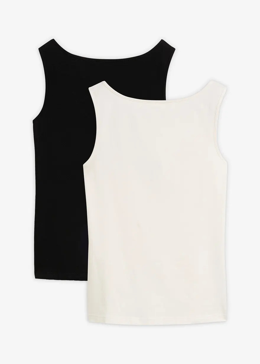 Vielseitig kombinierbares Tanktop (2er Pack) - wollwei\u00df/schwarz | Bonprix DE