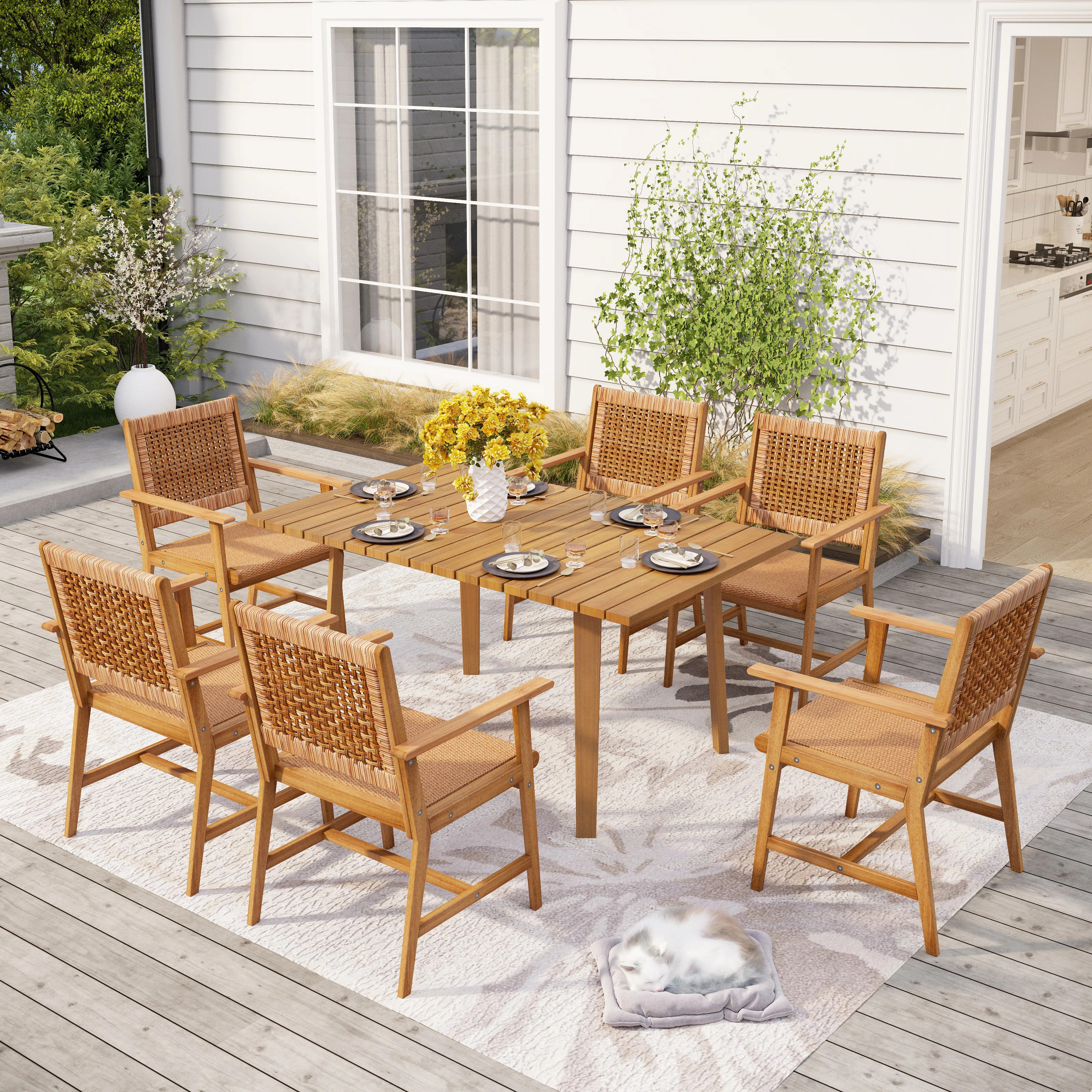 Eldonna Acacia Patio Dining Set with Rectangular Table | Wayfair North America