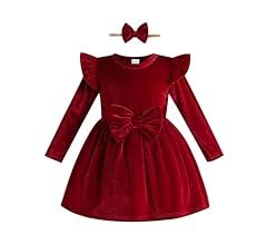 Kucnuzki Toddler Baby Girl Clothes Velvet Dress Solid Little Flower Girl Dress Princess Casual Pa... | Amazon (US)