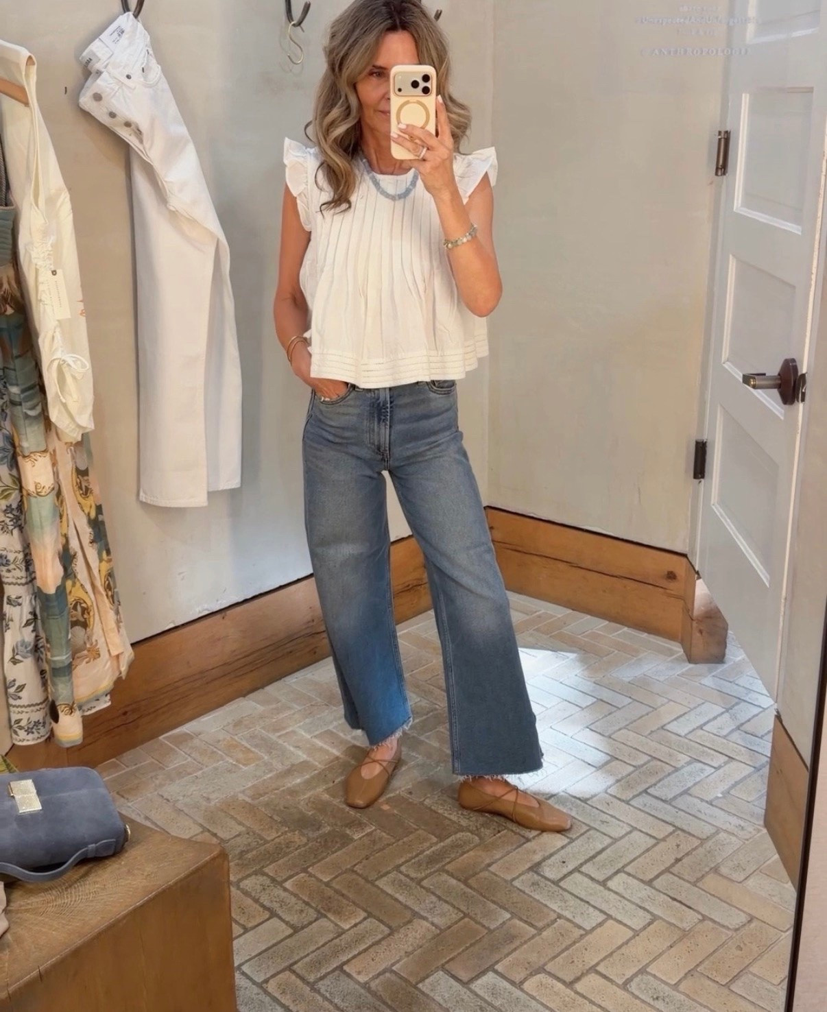 I’m 5’6”
-Pistola crop jeans TTS CODE TAMMY5, on Pistola site 
-linen pleated blouse 
-flats TTS

#LTKootd #LTKSeasonal #LTKOver40
