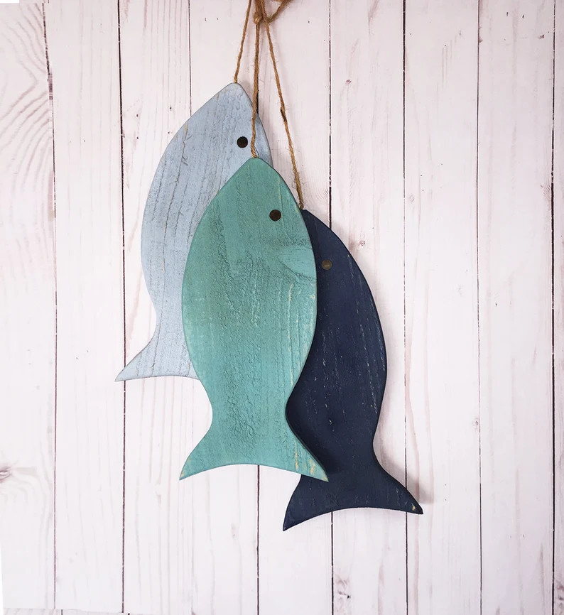 Rustic wooden fish, Wooden Rustic Fish, Painted String of Fish Wall decor, fishing gifts for men,... | Etsy (US)