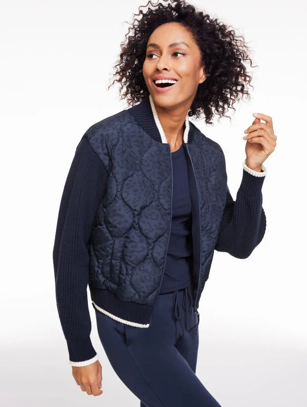 Quilted Sweater Bomber - Leopard | Talbots