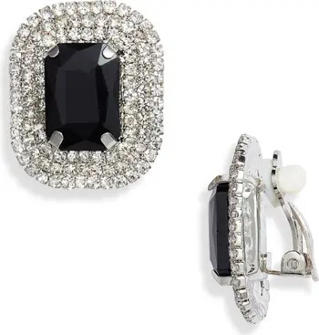 Open Edit Crystal Pavé Emerald Cut Clip On Earrings | Nordstrom | Nordstrom