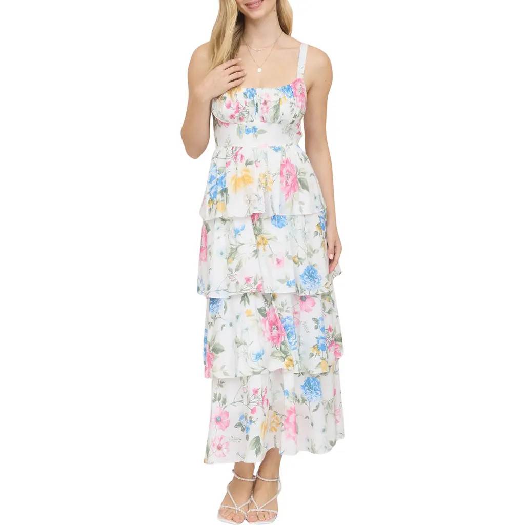 Blu Pepper Floral Tiered Dress in Off White Multi at Nordstrom Rack, Size Medium | Nordstrom Rack