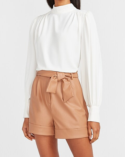Super High Waisted Vegan Leather Tie Front Shorts | Express