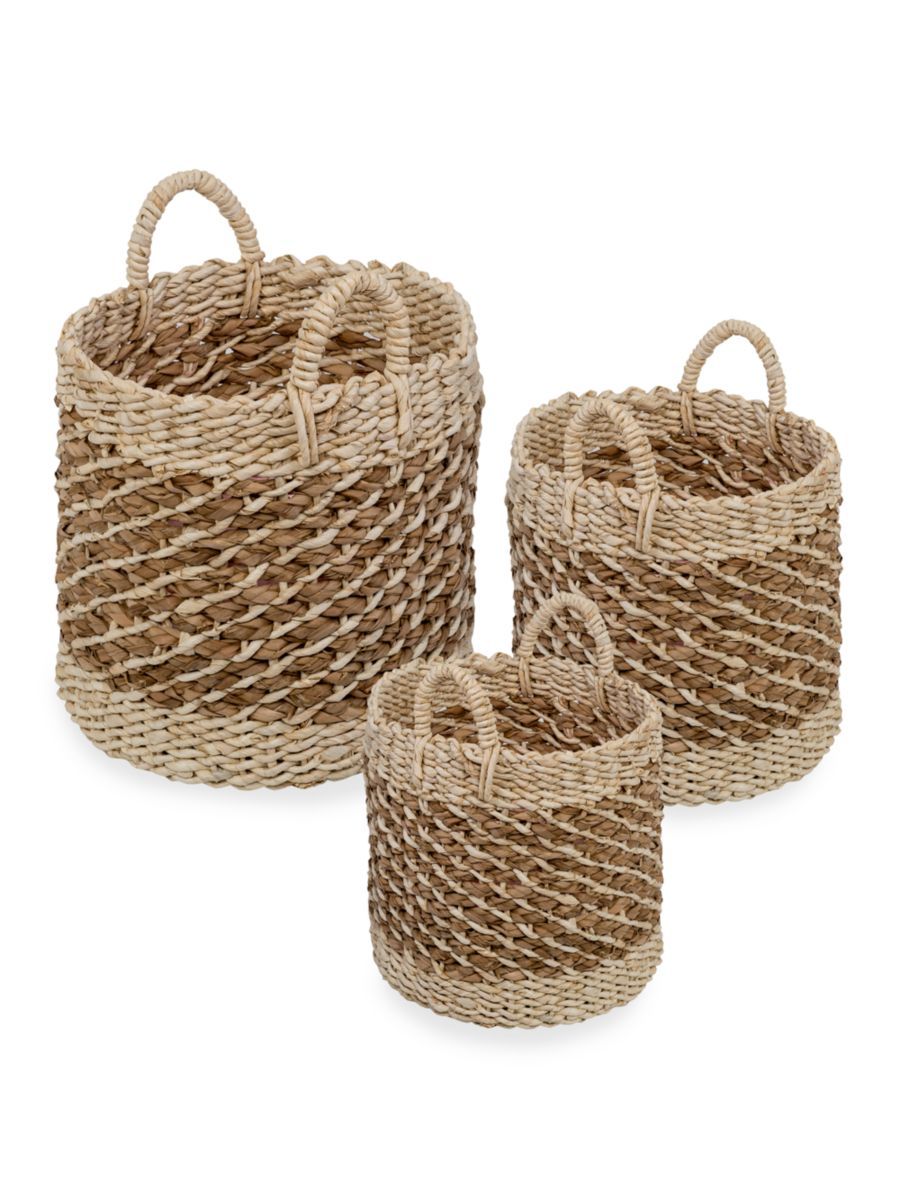 3-Piece Tea-Stained Woven Basket Set | Saks Fifth Avenue