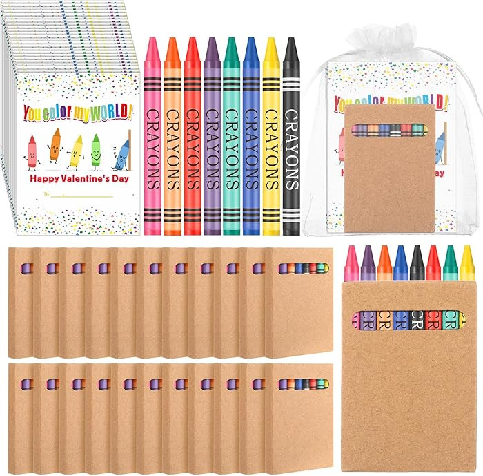 24 Set Valentine‘s Day Gifts Valentines Cards with Caryons Bulk Colorful Crayons with Cards Val... | Amazon (US)