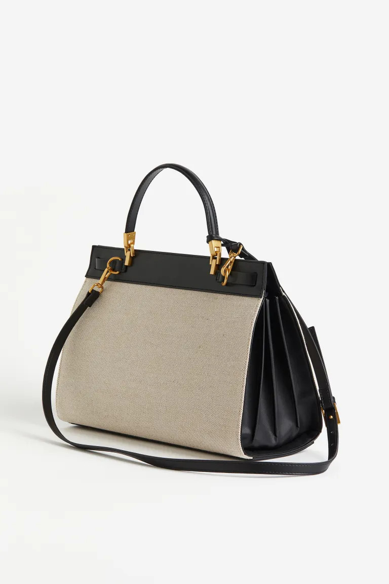 Large Canvas Crossbody Bag - Black/light beige - Ladies | H&M US | H&M (US + CA)