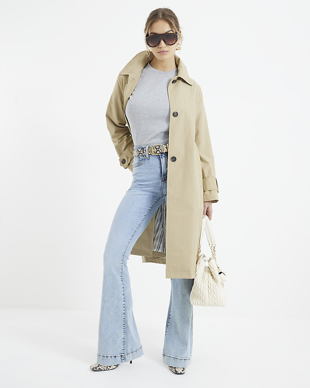 Light Blue High Rise Tummy Hold Flare Jeans | River Island UK & IE