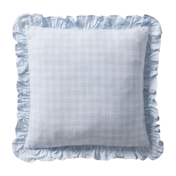 My Texas House 18" x 18" Blue Ruffle Plaid Cotton Decorative Pillow | Walmart (US)