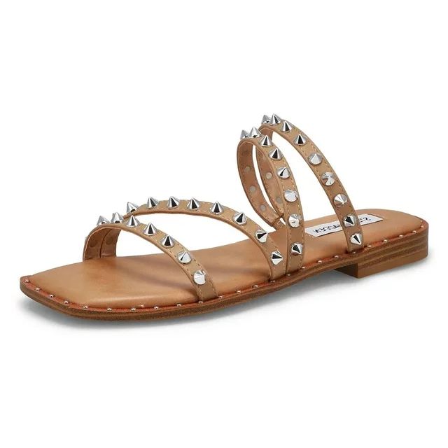 Steve Madden Selina Tan Squared Open Toe Spike Detailed Slip On Flats Sandals (Selina Tan, 5.5) | Walmart (US)