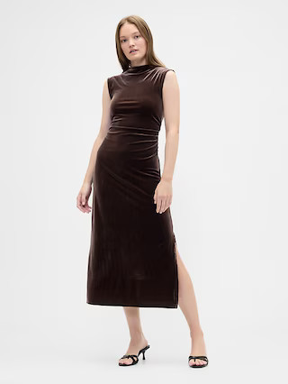 Ruched Velvet Mockneck Midi Dress | Gap Factory
