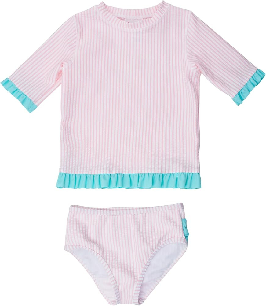 RuffleButts Baby/Toddler Girls UPF50+ Sun Protection Seersucker Short Sleeve Ruffle Rash Guard Bi... | Amazon (US)