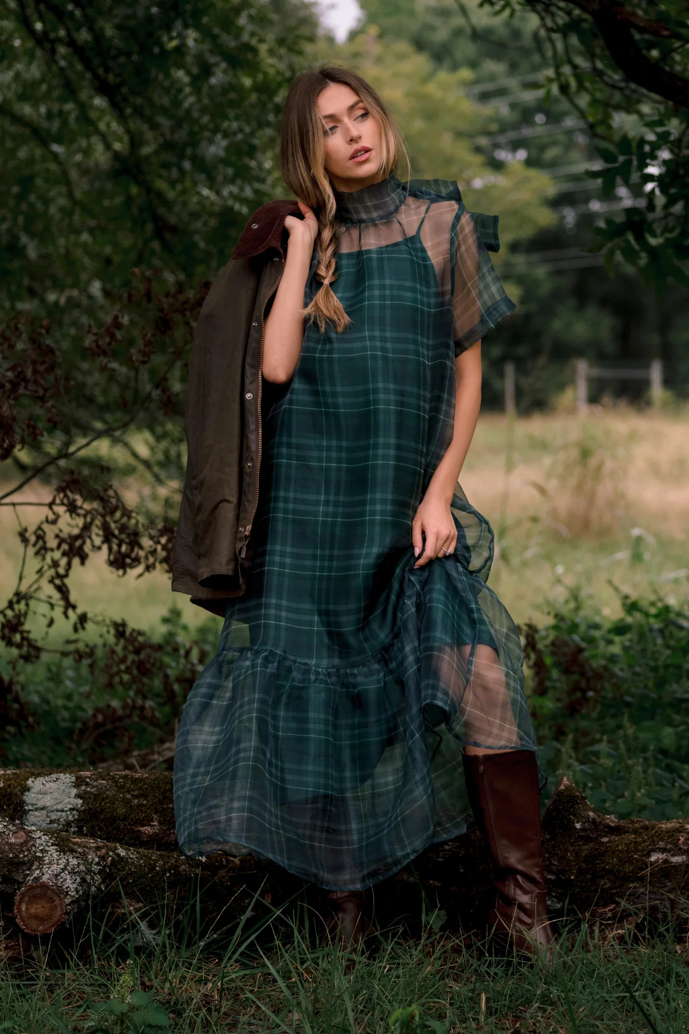 Toast to Tradition Emerald Green Plaid Tie Neck Maxi Dress | Red Dress